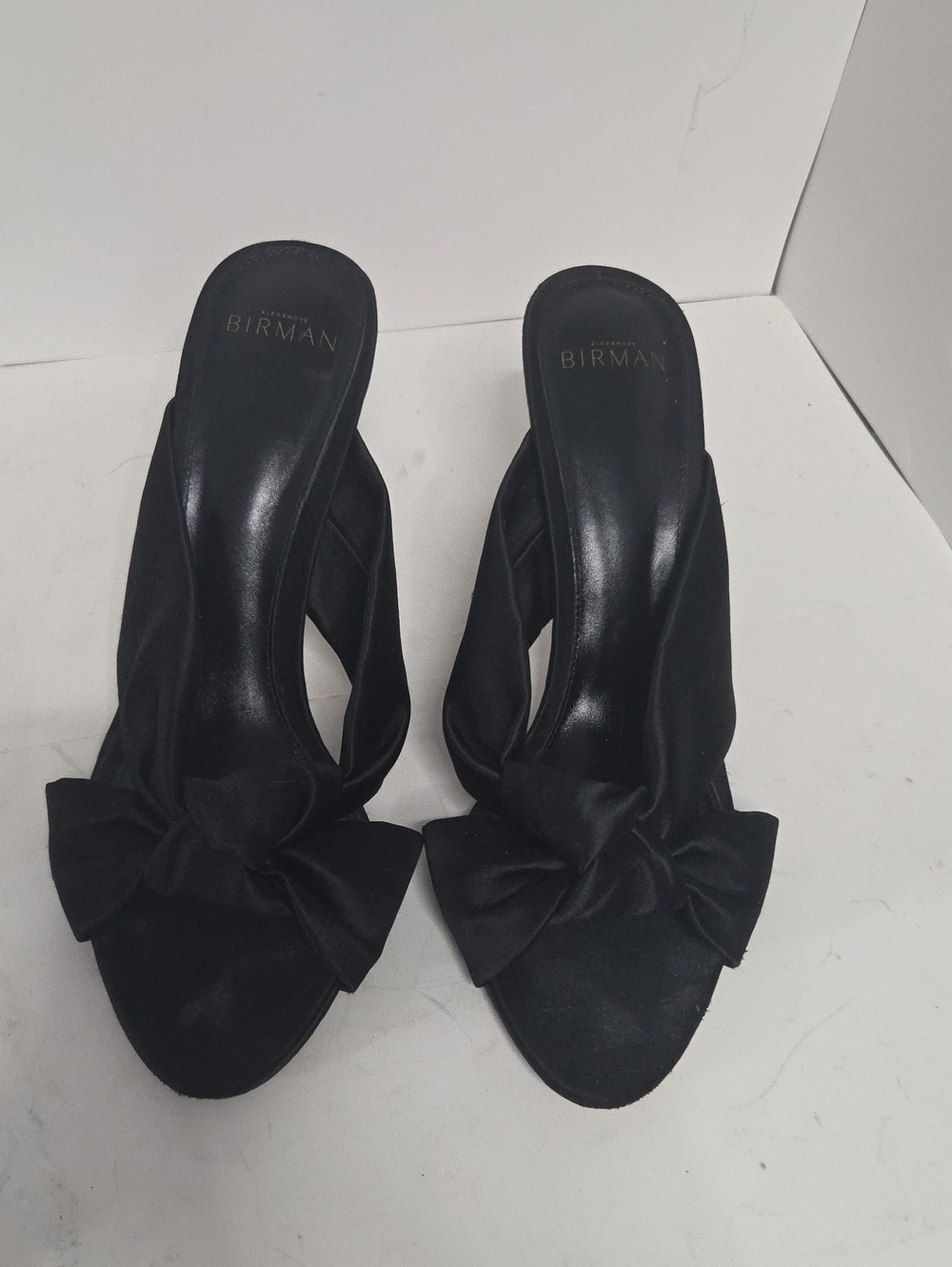 Alexandre Birman Kacey 85 Black Satin Mule Heels Size 40